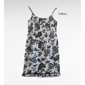 Talbots Petites 6P Black White Floral Paisley Sundress Sleeveless Cotton Lined